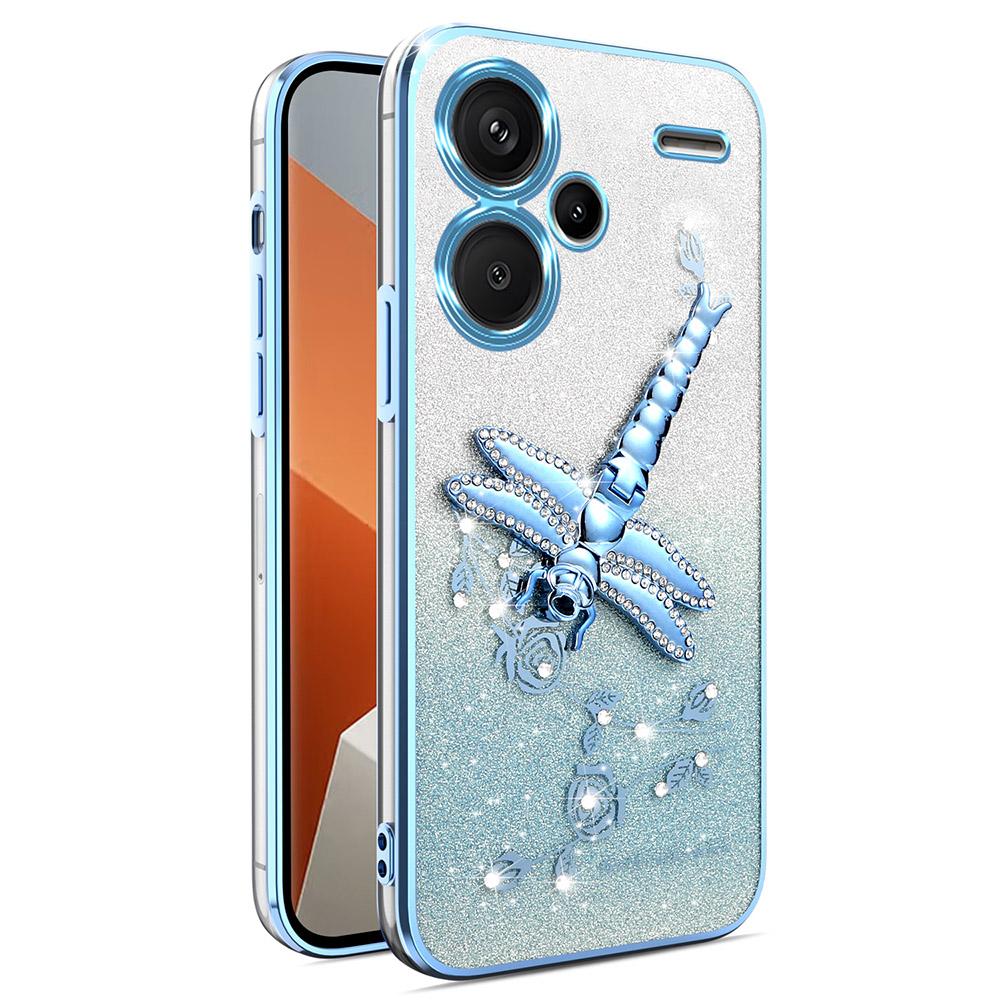 For Xiaomi Redmi Note 13 Pro+ 5G Case Dragonfly Kickstand TPU Flowers Glitter Phone Cover