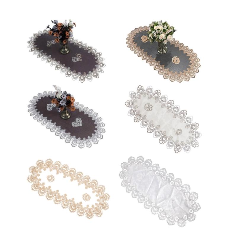 Stylish Coffee Table Cover Polyester Fabric Decorative Tablecloth Embroidery Flower Lace Doily For Dining Office Use
