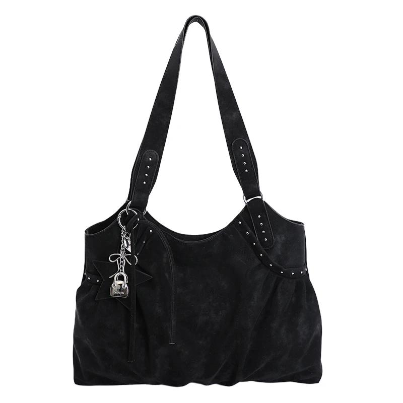 

Versatile Suede Design Temperament Women s Handbags Fashi Zipper Casual Vintage Large Capacity Underarm Shoulder Bags чёрный