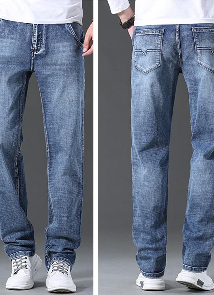 Laquest Men's Stretch Straight Fit Denim Pants (Size 36, Light Blue)