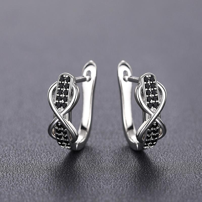 Infinity Design Huggie Hoop Earrings for Women with Black Stone Accents Silver Tone Earrings for Daily and Night Out