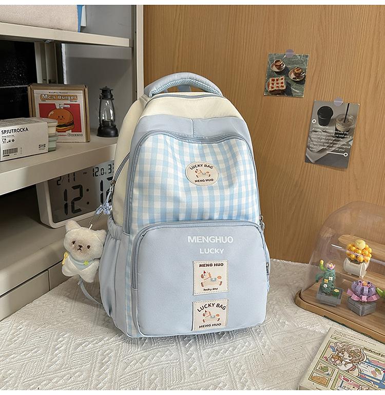 Schoolbag Japanese New High-Aesthetic INS Niche Sweet Plaid Backpack for Middle and High School Students - Lightweight, Large Capacity Backpack
