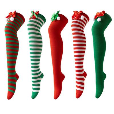 Women Over Knee Socks Christmas Diagonal Striped Christmas Thigh High Stockings Knee High Socks