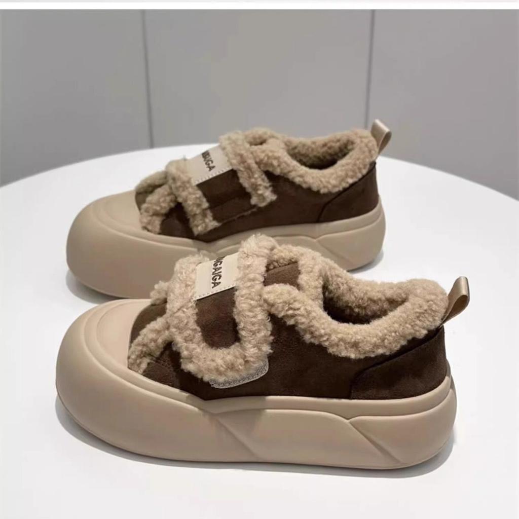 Muffin Sole Velcro Cotton Shoes Women's Winter Velvet Thickened 2025 Winter New One-pedal Loafers Bread Shoes Tide