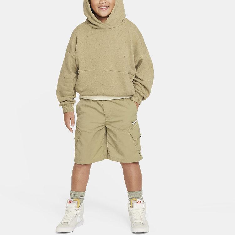 Nike Icon Fleece Solid Color Loose Fit Sports Hoodie Kids Hoodies Khaki FJ6027-276