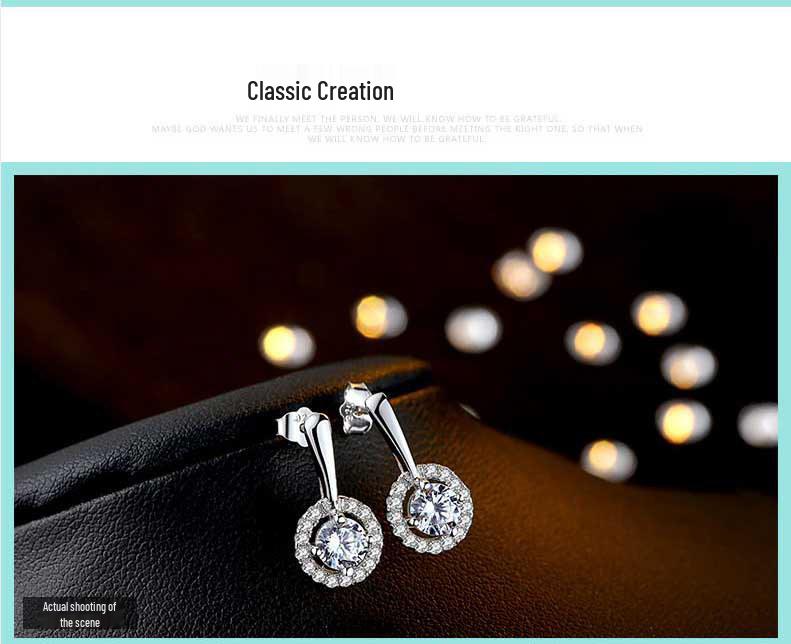 Korean Fashion Temperament Hollow Round Sparkling Diamond Silver Stud Earrings