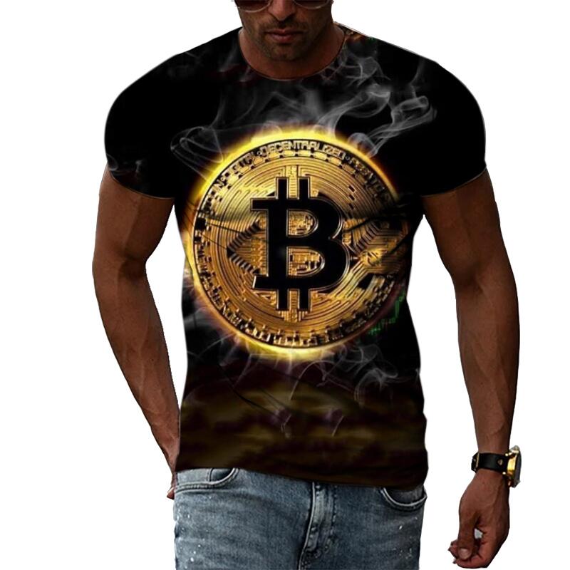Summer Fashion Abstract Bitcoin 3D Print Tee Hip Hop Harajuku Personality Round Neck Short Sleeve Casual Men's T-shirts
