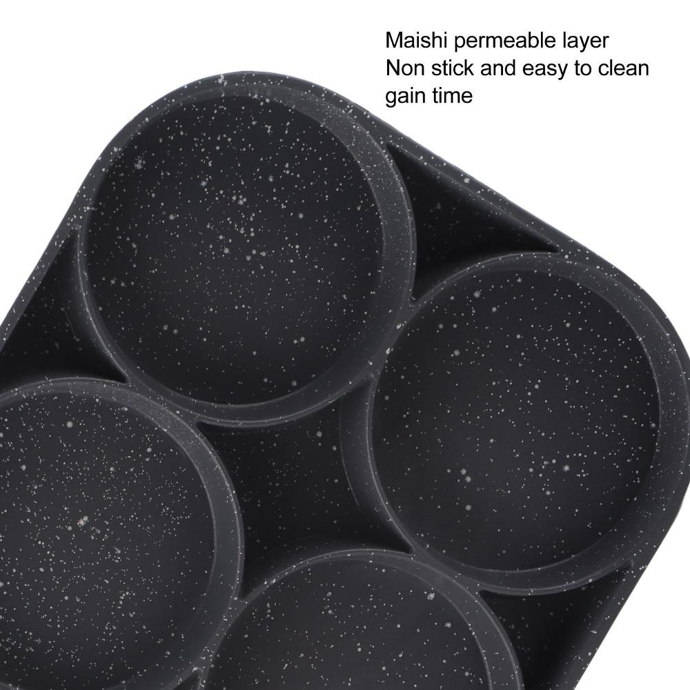 4 Cup Egg Pan Non-Stick Wood Handle Pancake Pan Heavy Duty Aluminum Alloy Breakfast Skillet Bacon/Burgers/Omelet