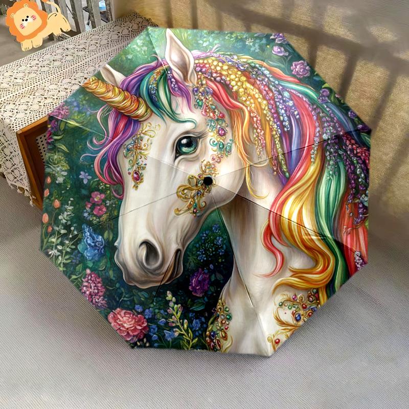 1 PC Automatic Folding Umbrella - Fantasy Unicorn Pattern, Portable & Foldable Design with 8 Ribs, Christmas Birthday Gifts