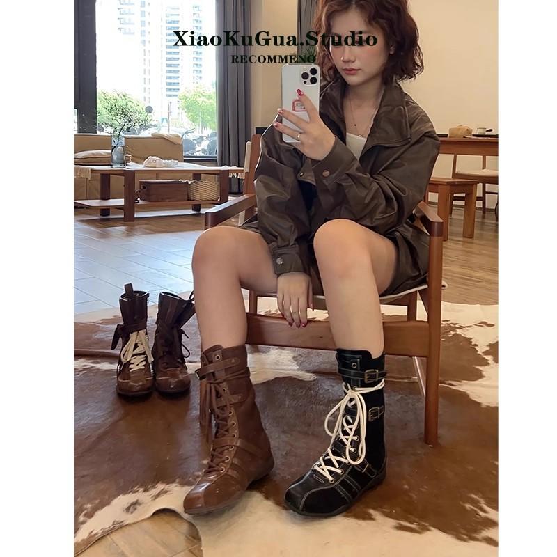 Niche Retro Platform Boots Women's 2025 New Autumn Versatile Belt Buckle Martin Boots Strap Short Boots Boxing Boots