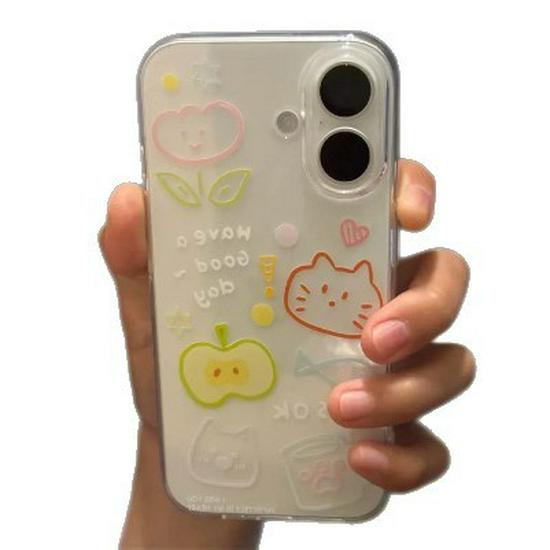 Transparent Green Apple Cat Case for Apple 17 Pro Max/16/15/14/13 Pro