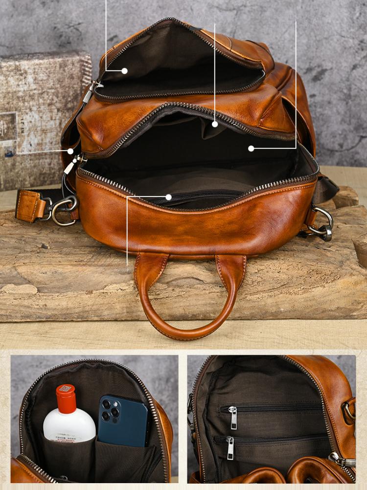 Johnature Retro Echtes Leder Tier Druck Rucksack Frauen Natürliche Echte Rindsleder Tasche Große Kapazität Reise Rucksäcke