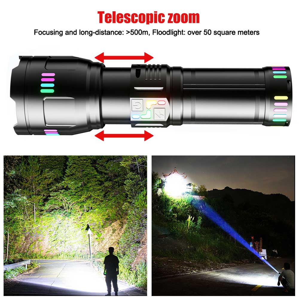 Most Powerful LED Flashlight Zoom USB Rechargeable Torch Light Flashlight Long Range Ultra Powerful Camping Lantern