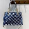 Denim Bag, Canvas, Portable Diamond Woven Bag, Trendy One Shoulder Crossbody Bag, Tote Bag