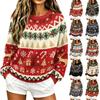 Women's Stylish Casual Long Sleeve Neck Knit Pullover Sweater with Christmas Print