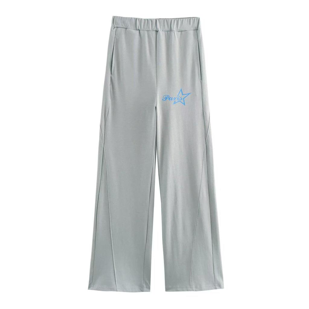 Spring 2025 Women's European & American Style Printed Washed T-shirt and Long Pants Set