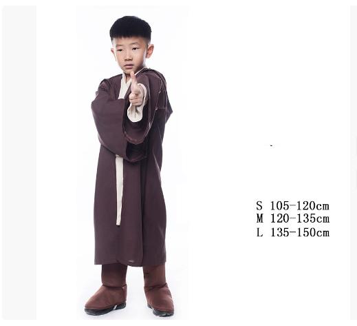New Kid Children Jedi Knight Cosplay Costume Obi Wan Kenobi Uniform Suit Anakin Skywalker Hooded Robe Cloak Outfits L(135-145CM)&Star Wars