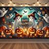 Happy Halloween Backdrop Neon Pumpkin Bat Skull Cemetery Photography Background Halloween Party Photo Booth Decor Banner Gift513