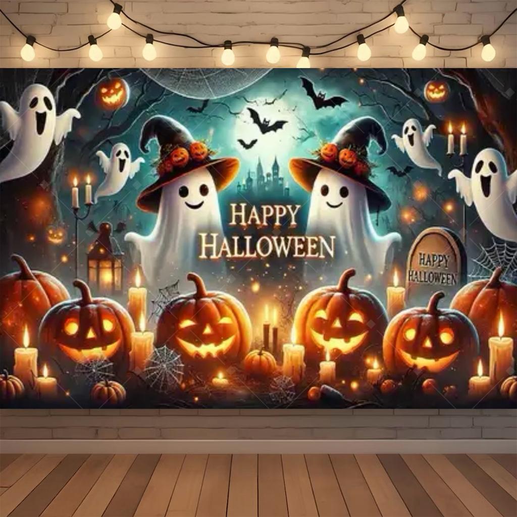 Happy Halloween Backdrop Neon Pumpkin Bat Skull Cemetery Photography Background Halloween Party Photo Booth Decor Banner Gift513
