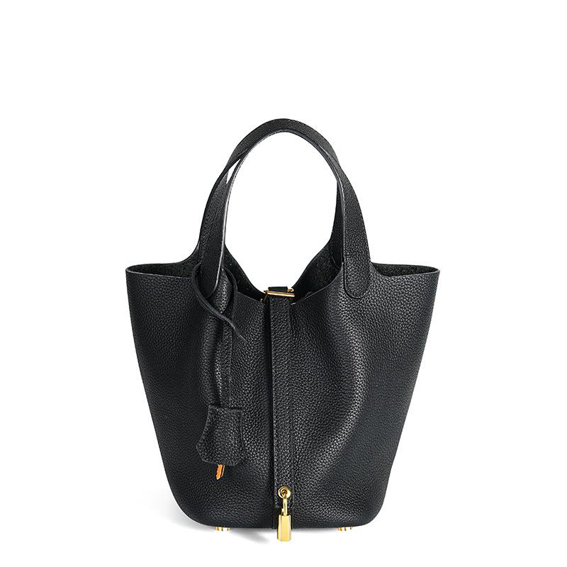 Women's High-Quality Genuine Leather Bucket Bag - Exquisite Cowhide Handbag