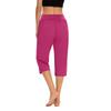 Women Elastic High Waist 3/4 Pant Casual Fit Wide Capris Leg Pants Trousers With Pockets