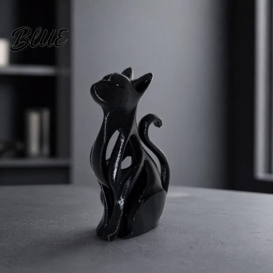PLA Cat Sculpture 3D Printed Hollow Figurine Modern Black White Kitten Statue