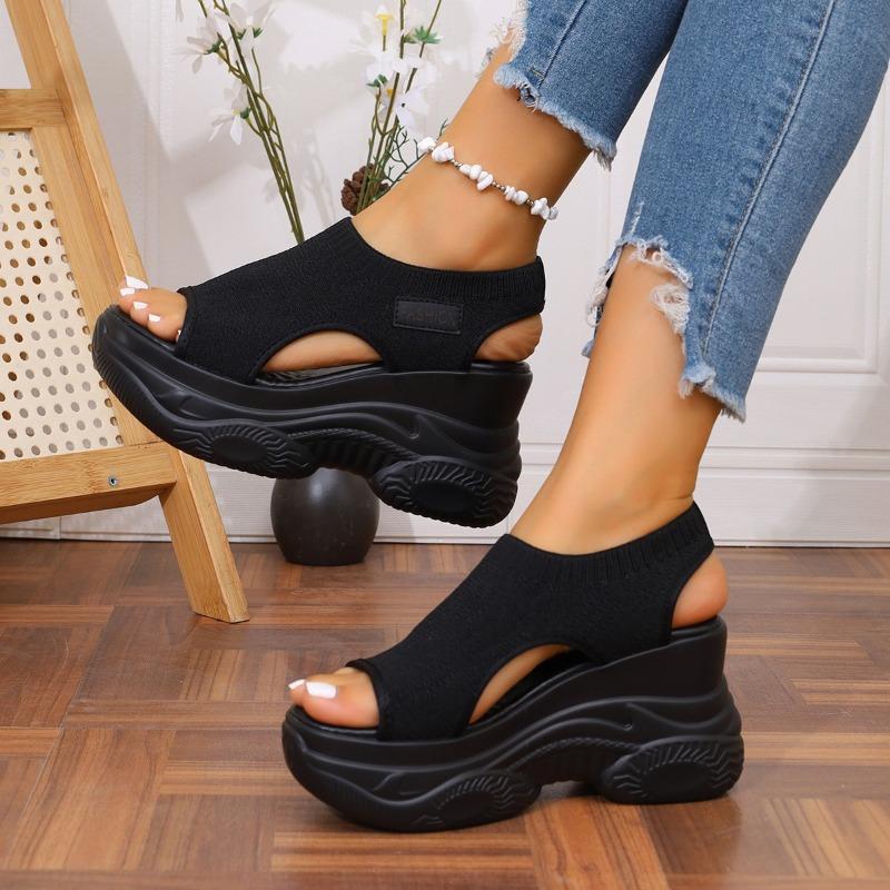 Women's Summer Breathable Knit Peep-Toe Thick-Soled Casual Sandals, Comfortable Versatile Sports Style, Available In Large Sizes.