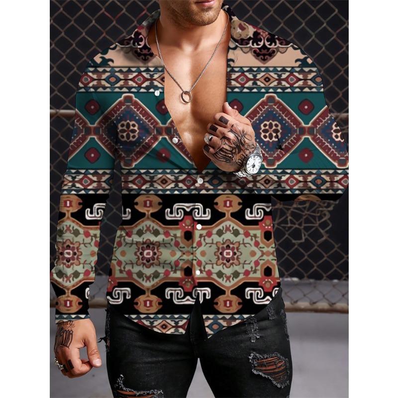 Long Sleeved Ethnic Style Shirt Men's Autumn Oversized Shirt With Lapel Button Long Sleeved Shirt Men's Outdoor Casual Shirts