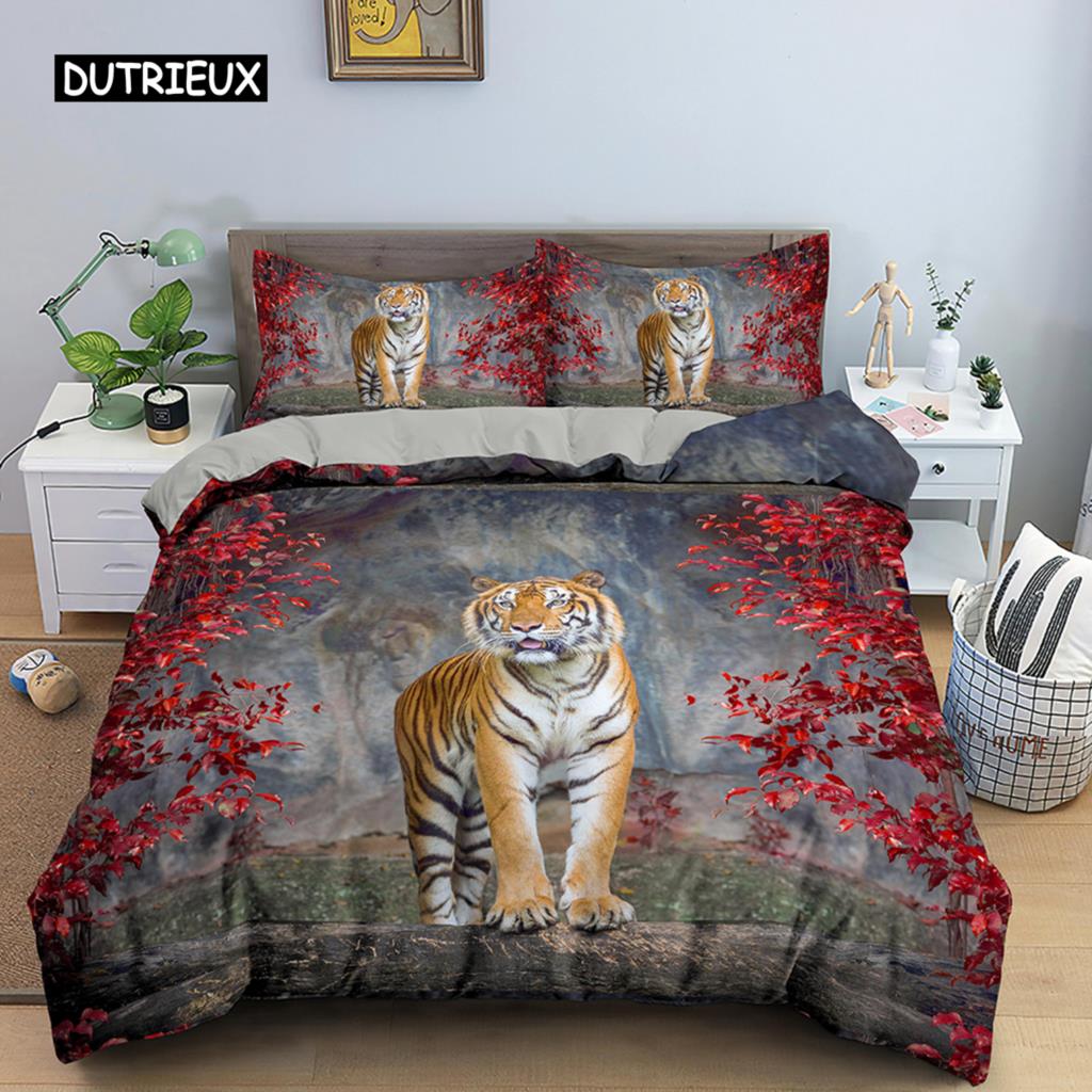 Tiger Duvet Cover Soft Comforter Cover Microfiber Animal Bedding Set Tiger Pattern Quilt Cover for Room Decor 2/3Pcs Bedclothes