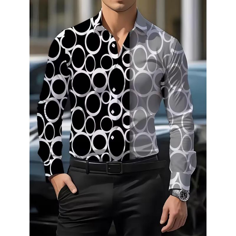 men's long sleeved shirt 3D printed line pattern design and men's lapel button Spring Autumn casual top Men Clothing