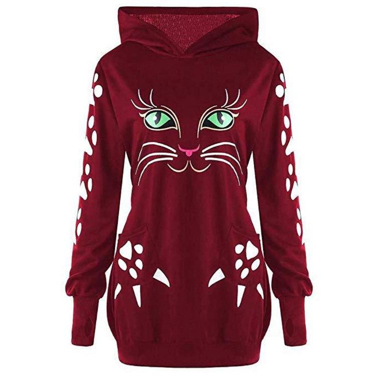 Women Hooded Cat Style Casual Sweatshirt Long Sleeve Pullover