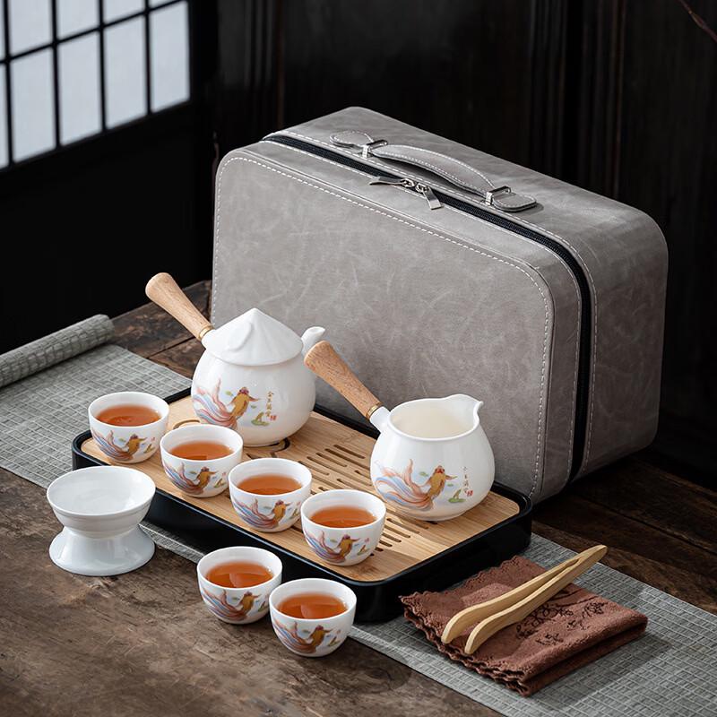 Xunyi Suet Jade White Porcelain Travel Tea Set