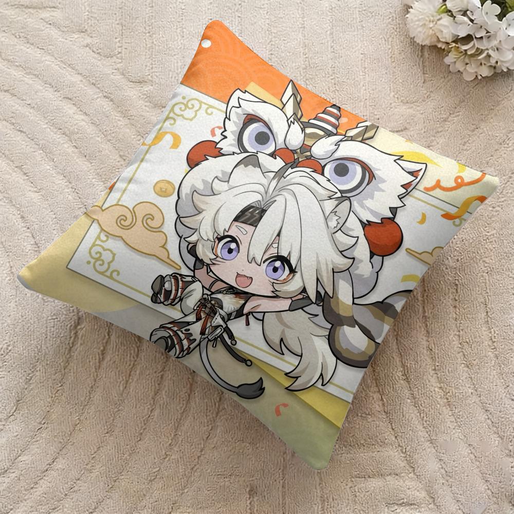 Lingyang Cute Wuthering Waves Cushion Cover Silky Short Plush Invisible Zipper Dustproof Sofa Pillow Case For Home Decor