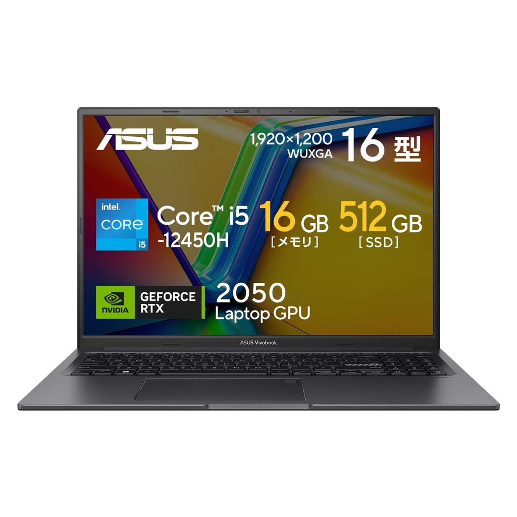 Asus Vivobook 16X 12th Generation Core 16GB 512GB RTX WPS Windows Hours of Power Fingerprint 16-inch Laptop, i5-12450H, Memory, SSD, 2050, Office, 11,