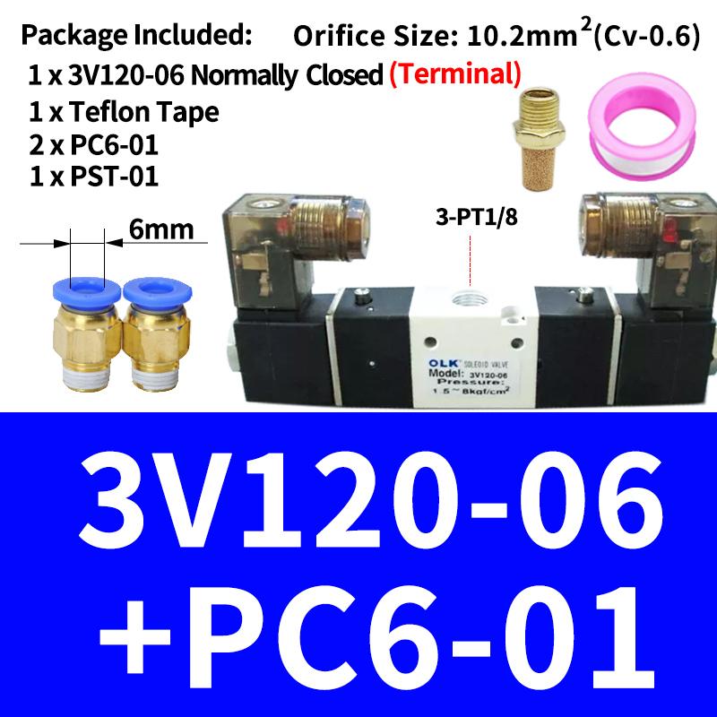 1PCS 3V120-06 3V120-M5 Pneumatic Air Solenoid Valve 3/2 Way AC220V DC24V DC12V AC110V AC24V Normally Closed Valves