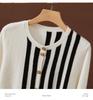 Women's French Coco Style Striped Cashmere Cardigan – Round Neck Autumn/Winter Loose Knitwear