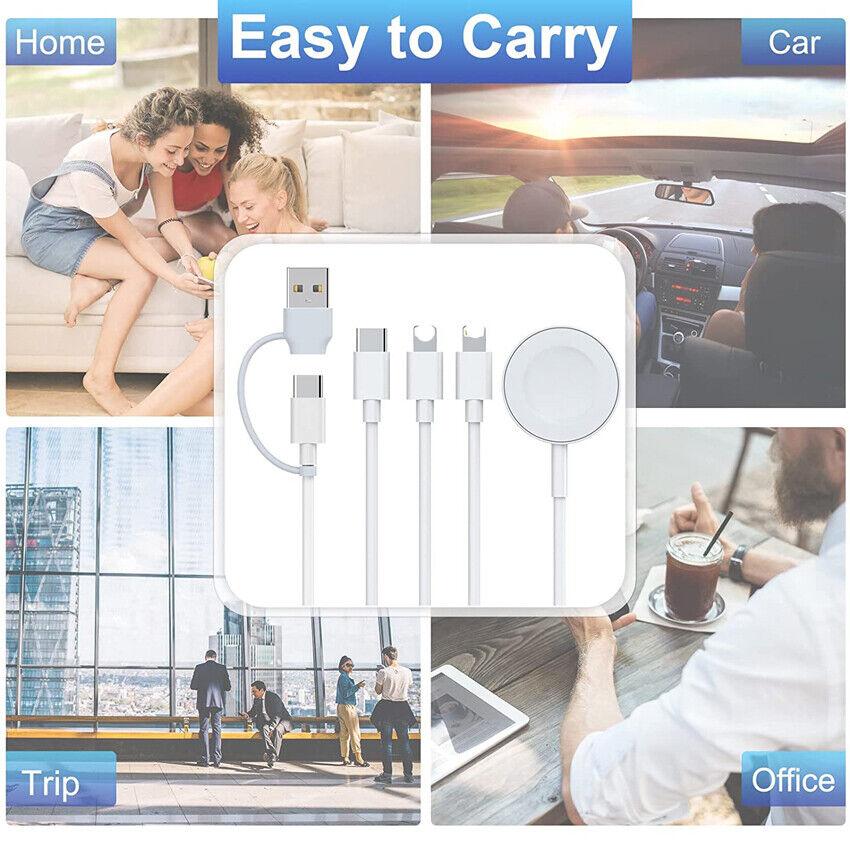 4 In 2 Multi Charging Cable for Apple Watch Charger USB C Cable Tra Vel Charger Compatible with iPhone 15 14 13 iWatch Series