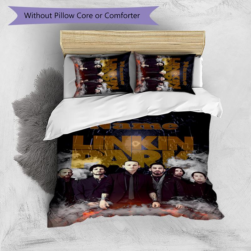 3pcs Custom Name Cartoon Linkin Park Bedding Set Duvet Cover Closure Includes 1 Duvet Cover & 2 Pillowcases for All Seasons Bedroom Decor