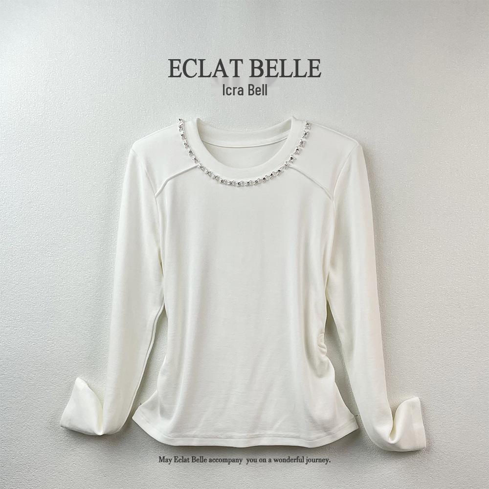 

Y1 Beaded Crew Neck Slimming T-Shirt: Liquid Ammonia Cotton, Long Sleeve, Versatile Autumn/Winter Fashion, Hong Kong Style 2XL 131-140 Jin (Order One Size Smaller)