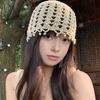 Knitting Hat Bohemian Style Hollow Design Women Hat with Faux Pearls Pendant Lightweight Elastic Hat Headwear