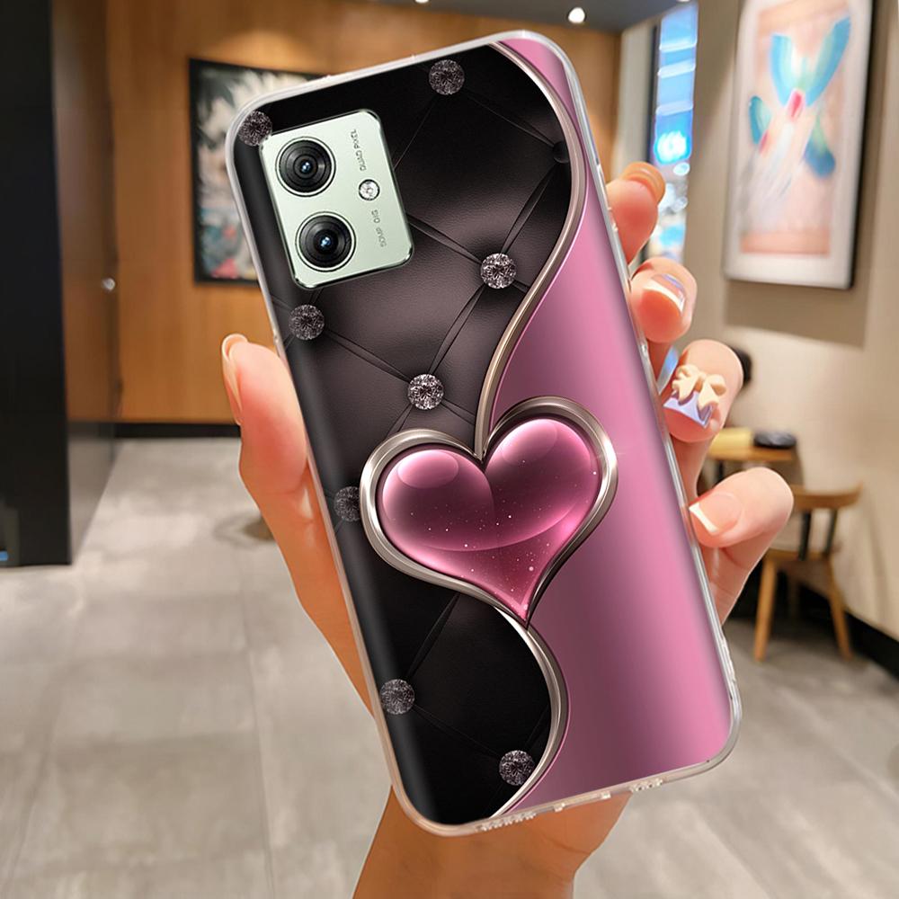 Soft Case For Moto G54 5G Case MotoG54 Silicone Phone Back Cover For Motorola Moto G54 Case XT-2343-1 Flower Love Heart Fundas