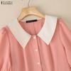 ZANZEA Women Casual Splice Doll Collar Summer Short Sleeve Dress