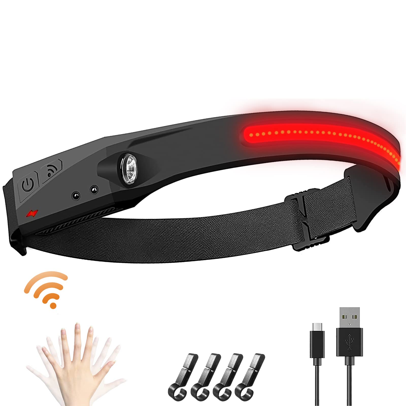 

SAPASLIFE Rechargeable LED Headlamp Light 5 Lighting Hand Gesture IPX4 Waterproof and Compact and USB Maximum Brightness of Approximately 350 SOS чёрный