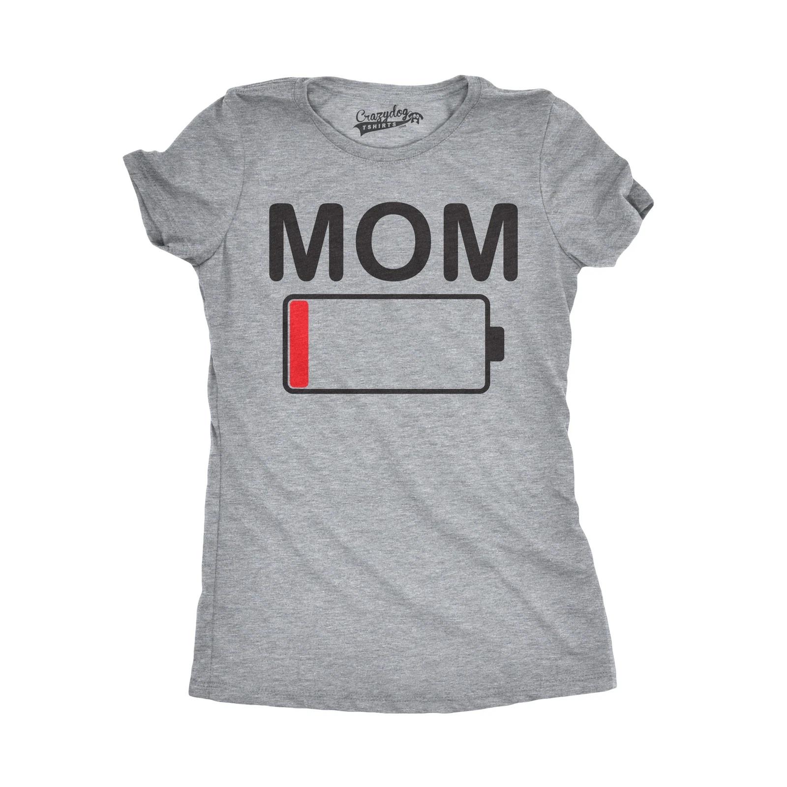 Womens Mom Battery Low Funny Sarcastic Graphic Tired Parenting Mother T shirt XL