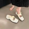 2025 Spring and Summer New Bag Head Cool Slippers Women's Outer Wear Square Head Korean Version Thick Heel Bow Versatile Lazy Half Slippers