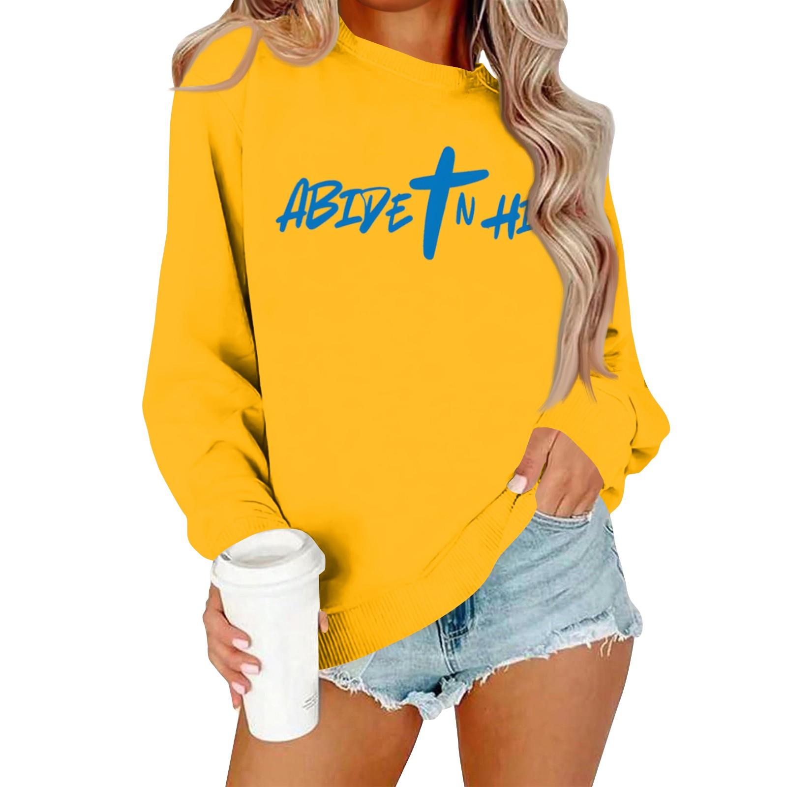 

Женская повседневная модная блузка с длинным рукавом и круглым вырезом с принтом и пуловером XL жёлтый