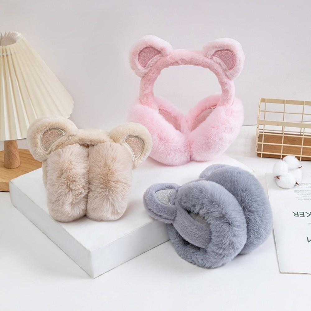 Anti-Freeze Sequins Bear Ear Earmuffs Plush Winter Ear Muffs Cute Ear Cover  for Women Girls