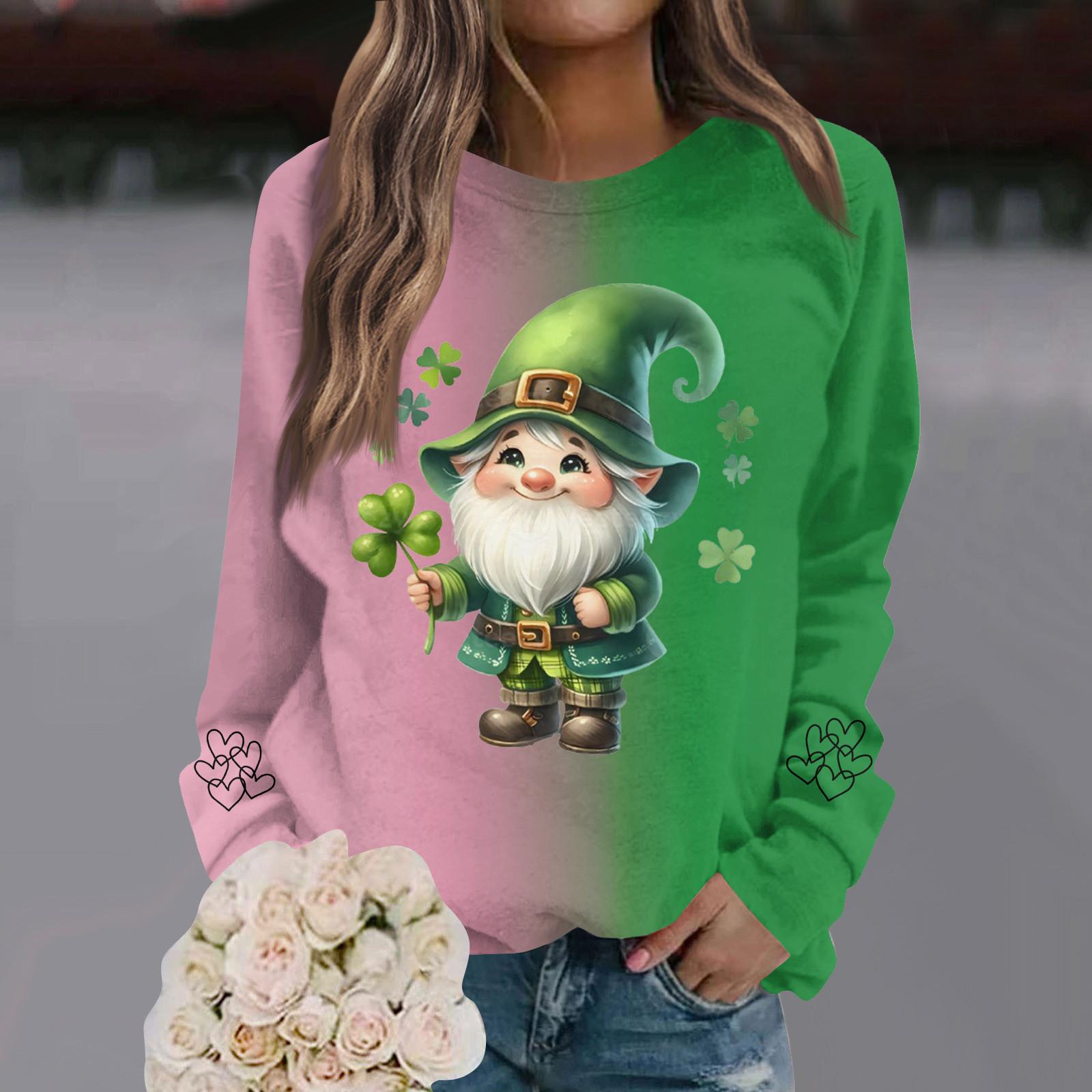 

Жіночі модні повсякденні туфлі з круглим вирізом і довгими рукавами St. Світшот з градієнтним принтом до Дня Патрика XL білий