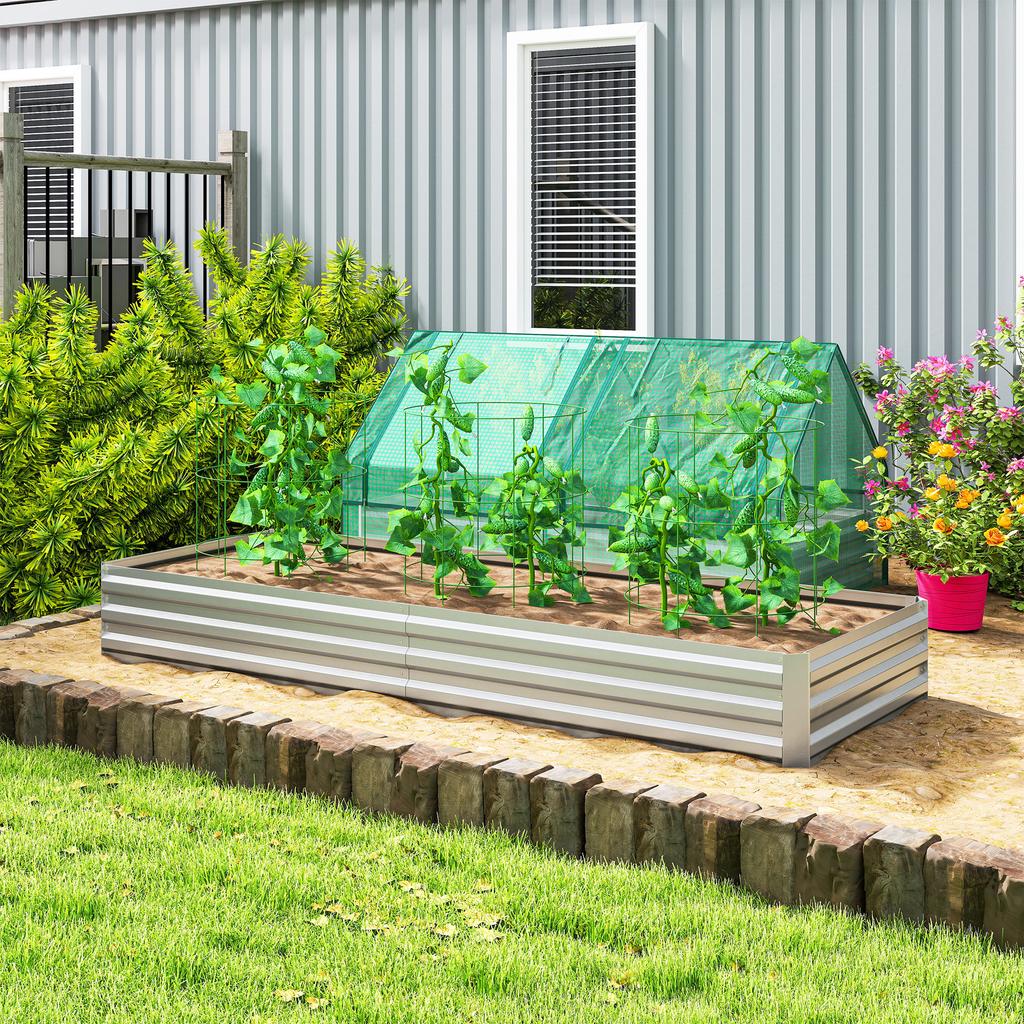 Metal Raised Garden Bed Planter Box Outdoor Planters for Growing Flowers, Herbs, Green, Silver