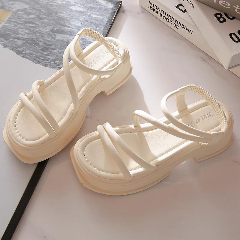 

Sandals women s summer 2025 new muffin platform leisure sports Roman beach shoes one-word belt with skirt shoes 40 белый